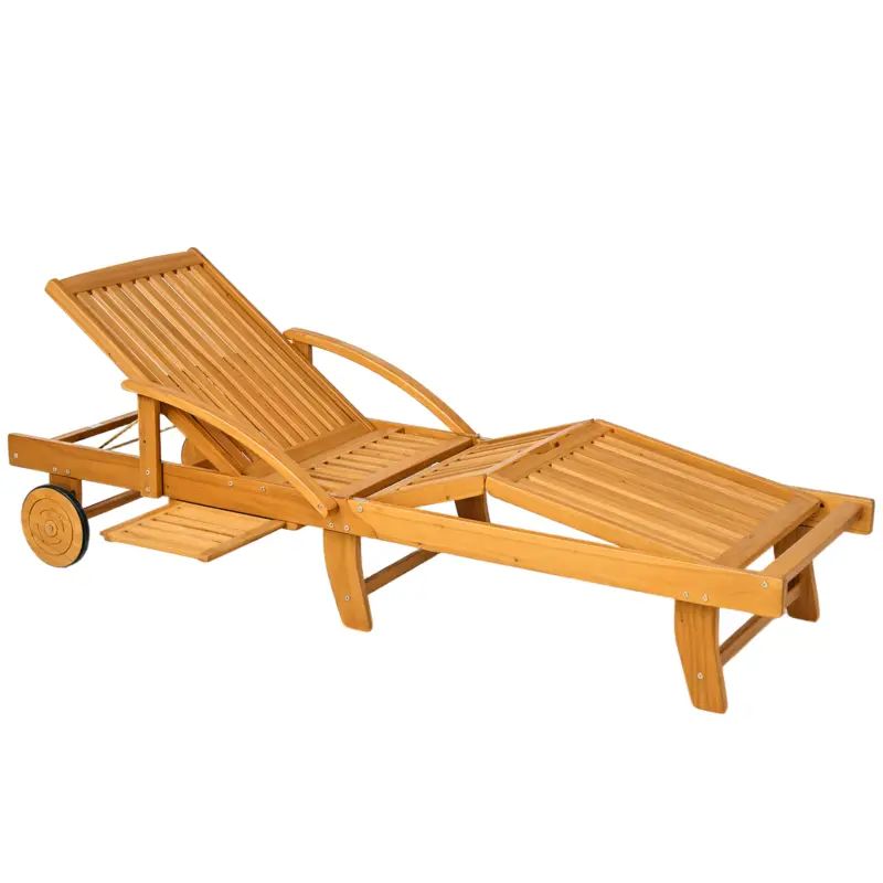 Outsunny Șezlong de grădină pliant din lemn cu masă laterală, role, spătar reglabil în 4 poziții Teak Bestseller
