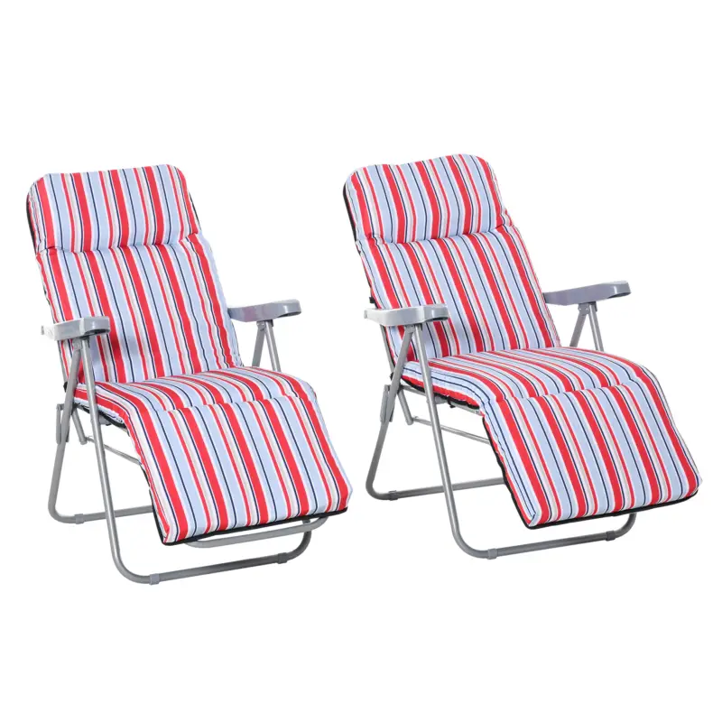 Retur ușor Outsunny Set de 2 șezlonguri pliabile cu pernă, șezlong de soare, spătar reglabil în 5 poziții, șezlong de grădină, set mobilier grădină, oțel, poliester, roșu, 60 x 75 x 65-102 cm