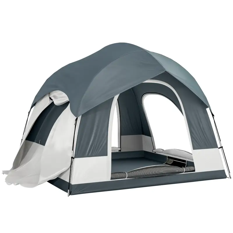 Outsunny Cort de camping pentru 2-4 persoane, impermeabil, cort de familie cu 3 uși, acoperiș de ploaie detașabil, folie de sol, geantă de transport, albastru închis Ofertă exclusivă
