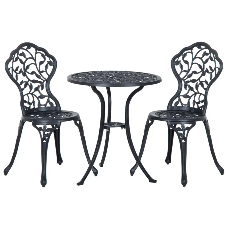 Outsunny Set de Grădină 3 Piese cu 2 Scaune de Exterior și Masă Rotundă din Aluminiu, Negru Cumpără acum