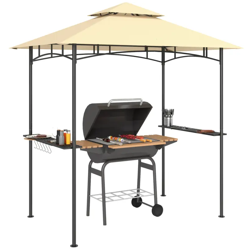Discount Outsunny Grillpavillon cu LED 240 x 150 x 258 cm rezistent la apă, ignifug, Pavilion de grădină cu acoperiș dublu