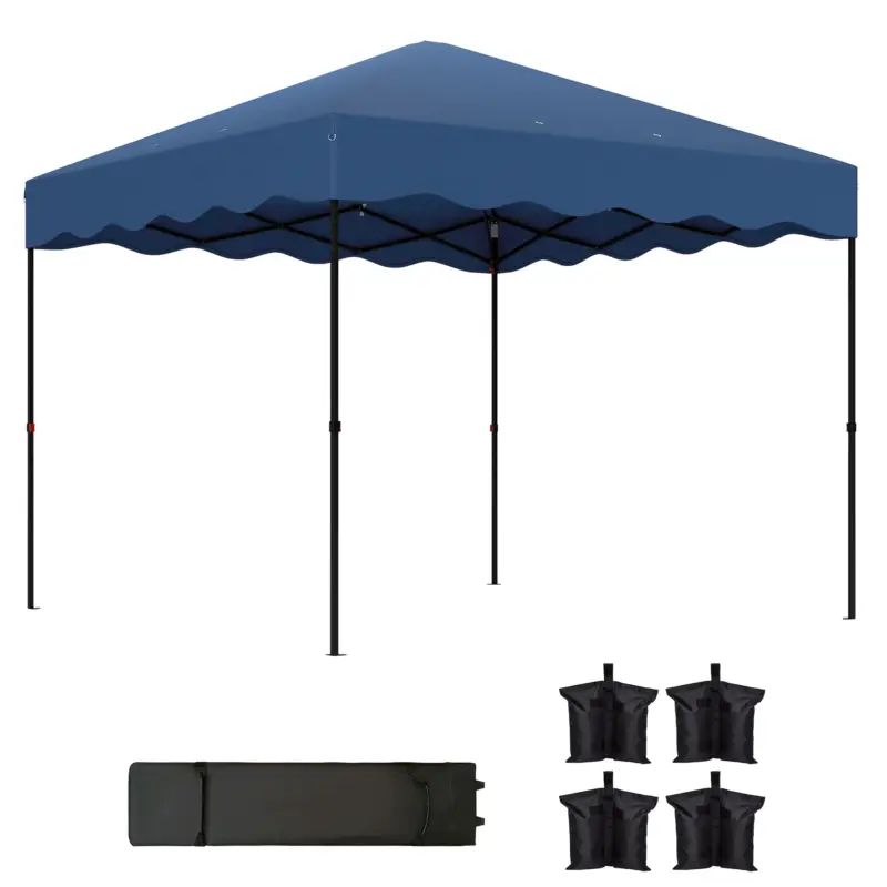 Outsunny Pavilion pliant 3 x 3 m, Cort de grădină reglabil pe înălțime, cu geantă cu role, pentru grădină, terasă, metal, material textil, albastru închis Preț mic