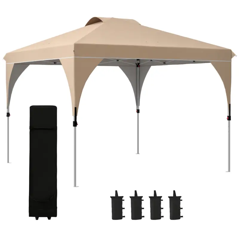 Cumpără acum Outsunny Foisor de Gradina 3x3 m, Foisor Pliabil Pop Up cu Inaltime Reglabila si Geanta pentru Transport cu Roti, Bej