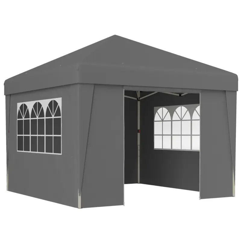 Outsunny Tonelă de grădină pliabilă 3 x 3 x 2,75 m anti-UV 30 + cu ferestre + pereți laterali + sac de transport gri închis Retur ușor
