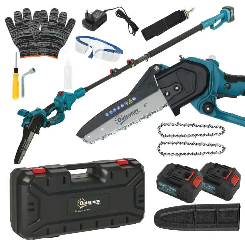 Outsunny Mini troncăouă uzdingțăță 8 polec 6000mAh 580W elăguęu un fil pour branches și jardin perche telescopique bleu Ieftin