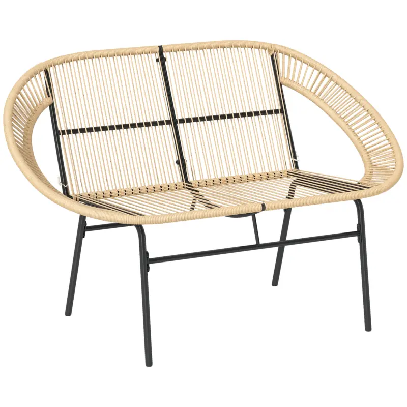 Outsunny Fotoliu de gradina pentru doua persoane din Polyrattan, rezistent la intemperii, imprimat cu design impletit din ratan, rezistent la UV, 260kg capacitate de incarcare, Kaki Promoție