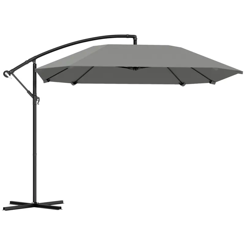 Preț mic Outsunny Umbrelă laterală 3 m, umbrelă de grădină exterioară înclinabilă, bază, manivelă, țesătură poliester 180 g/m², Gri închis