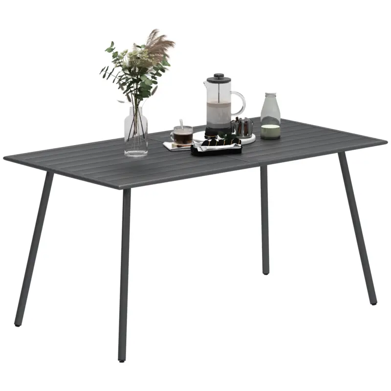 Outsunny Masa de gradina pentru 6 persoane cu blat cu lamele pentru gradina, terasa, balcon, 150 x 80 x 74 cm, gri Nu rata
