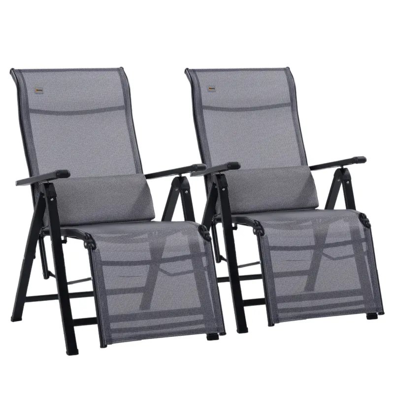 Outsunny Scaun Rabatabil de Gradina Zero Gravity Set 2 Piese cu Spatar Reglabil in 9 Pozitii si Perne, 65x70x111cm, Gri Preț mic