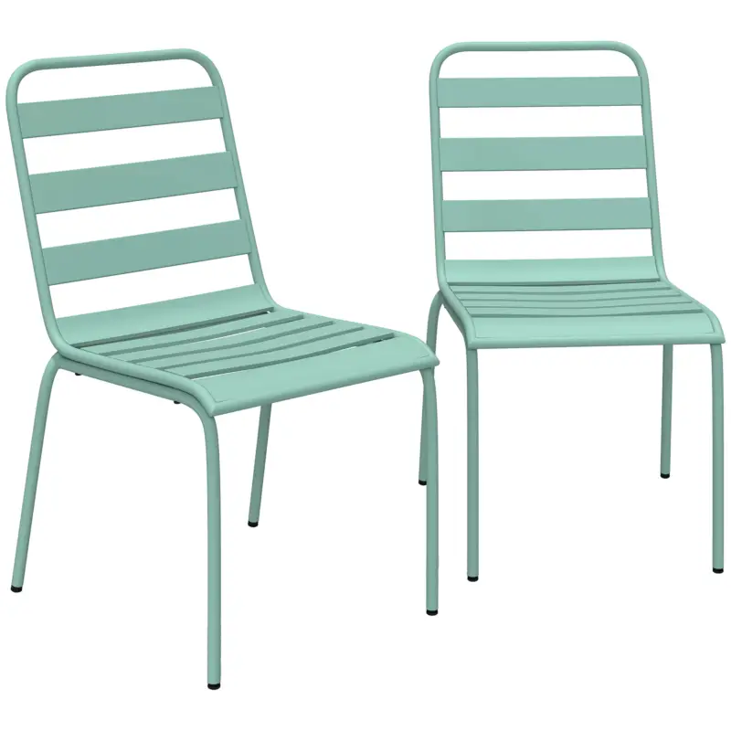Outsunny Set de 2 Scaune de Grădină Empilabile din Metal pentru Terasă, Balcon, Grădină, Verde Reducere specială