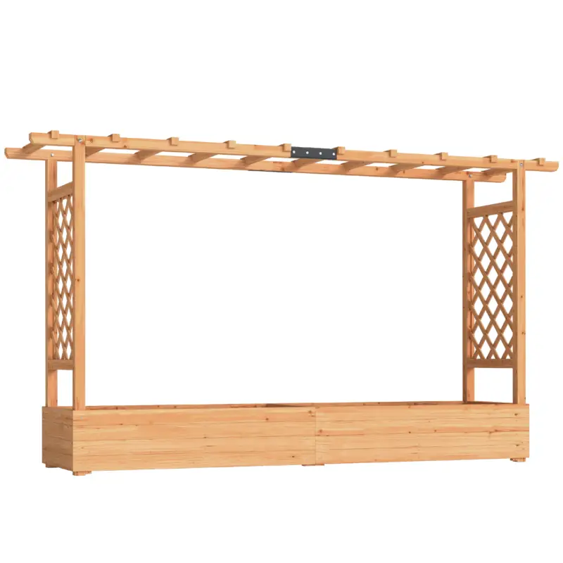 Outsunny Jardinieră înălțată cu spalier lateral și superior, jardinieră cu orificii de drenaj, 200x44x113,5cm, lemn natural Cel mai vândut