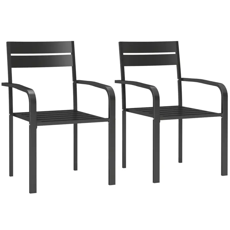 Livrare gratuită Outsunny Lot de 2 scaune de grădină empilabile în aer liber cu brațe, cadru din aluminiu 56 x 58 x 83 cm gri închis