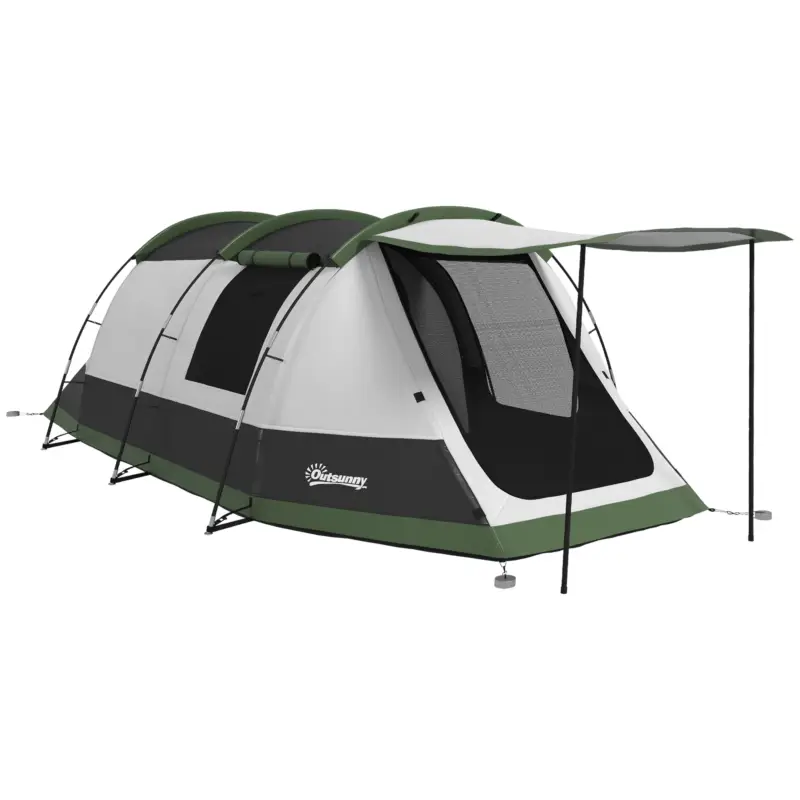 Super ofertă Outsunny Cort de camping familial 3-4 pers. - cort tunel cu foișor impermeabil 3000 mm ușor de ventilat