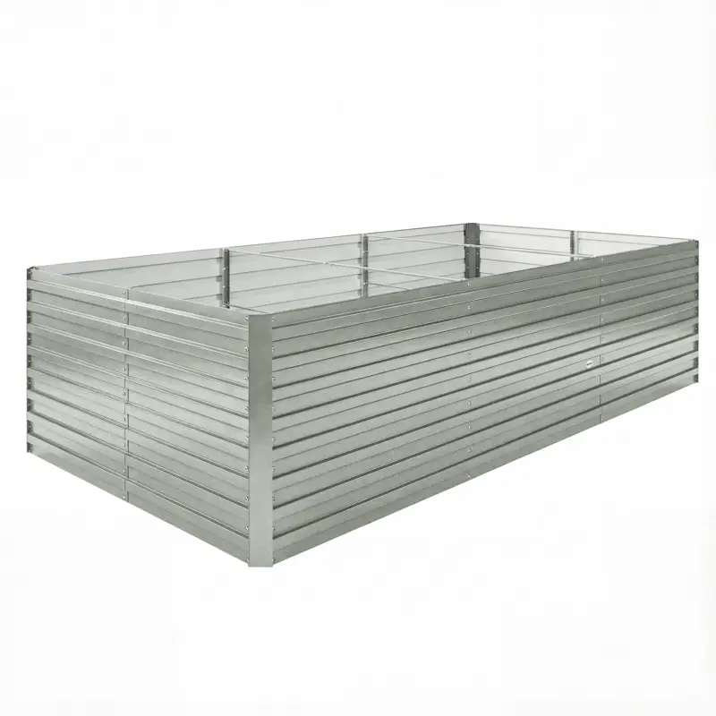 Outsunny Jardineră exterioară, jardineră ridicată galvanizată cu bordură de siguranță și fund deschis 240 x 120 x 60 cm gri argintiu Comandă acum