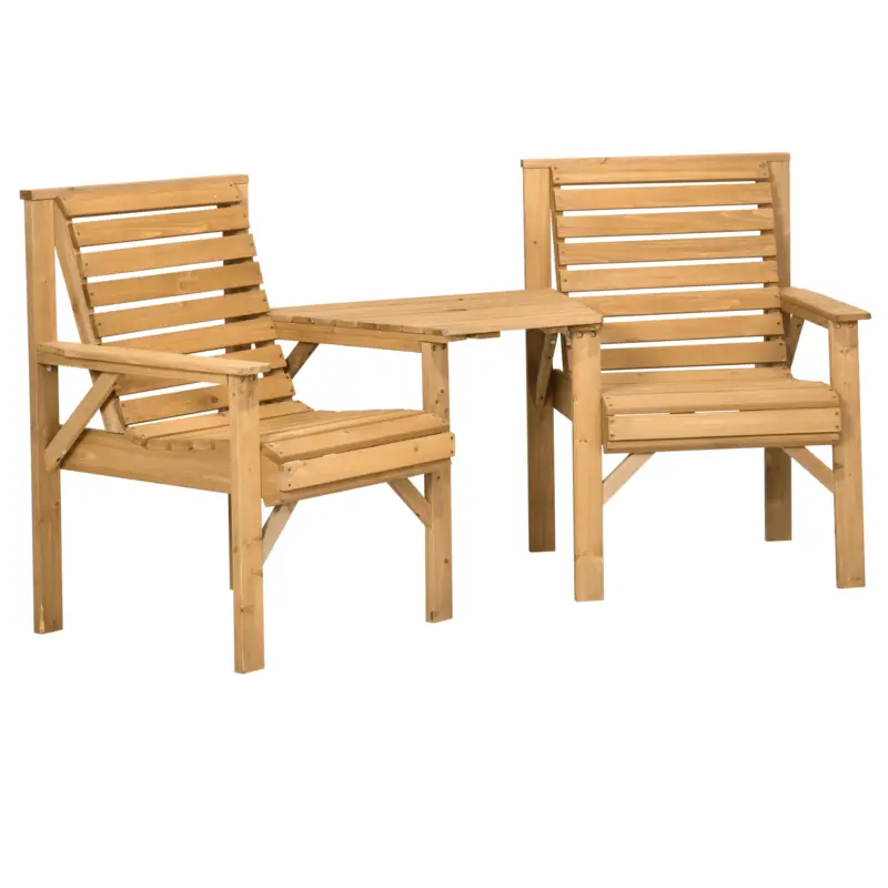 Outsunny Set bistro 3 piese din lemn rezistent la intemperii, set mobilier de grădină cu design cu lamele, orificiu pentru umbrelă Maro Comandă acum