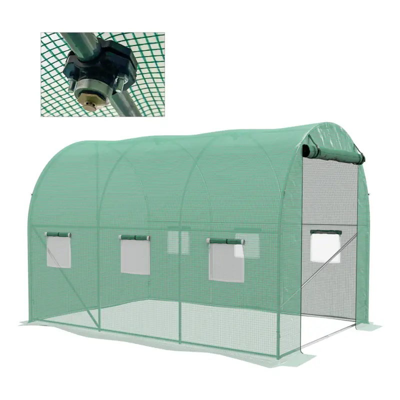 Disponibil imediat Outsunny Seră de Grădină Tunel 6 m² cu sistem de irigare integrat, 3L x 2l m 6 ferestre Ușă rulabilă Verde
