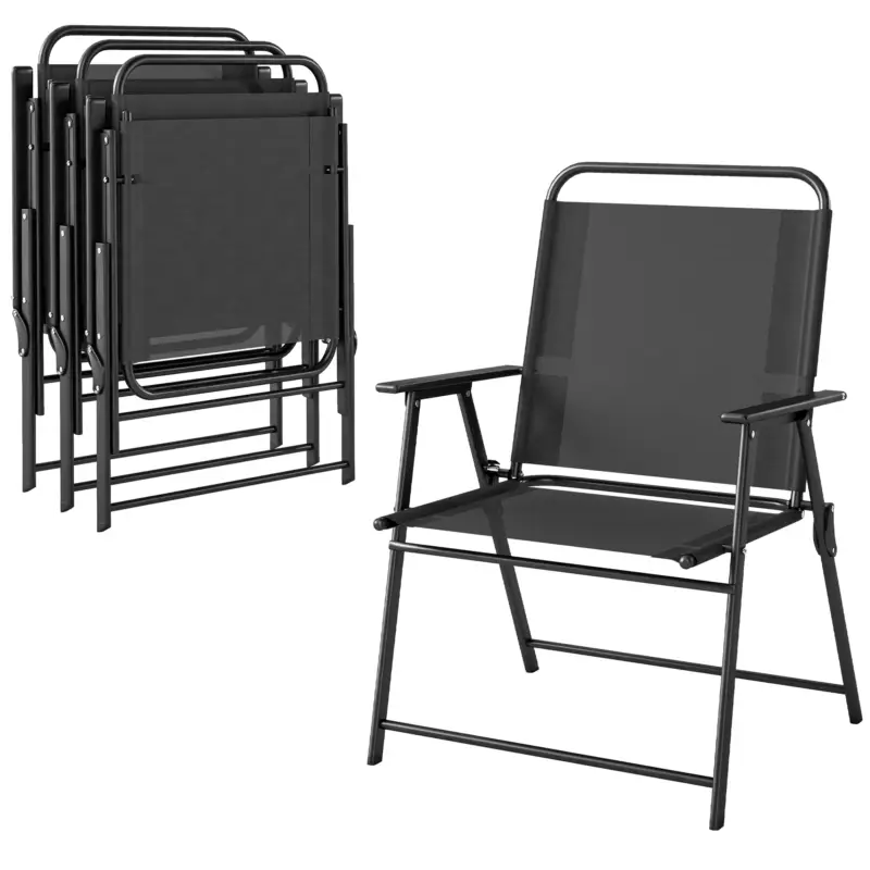 Outsunny Set de 4 Scaune de Camping Pliabile cu Spătar Înalt Șezut Lat și Cotiere Țesătură Textilene Respirabilă Negru Cel mai bun preț