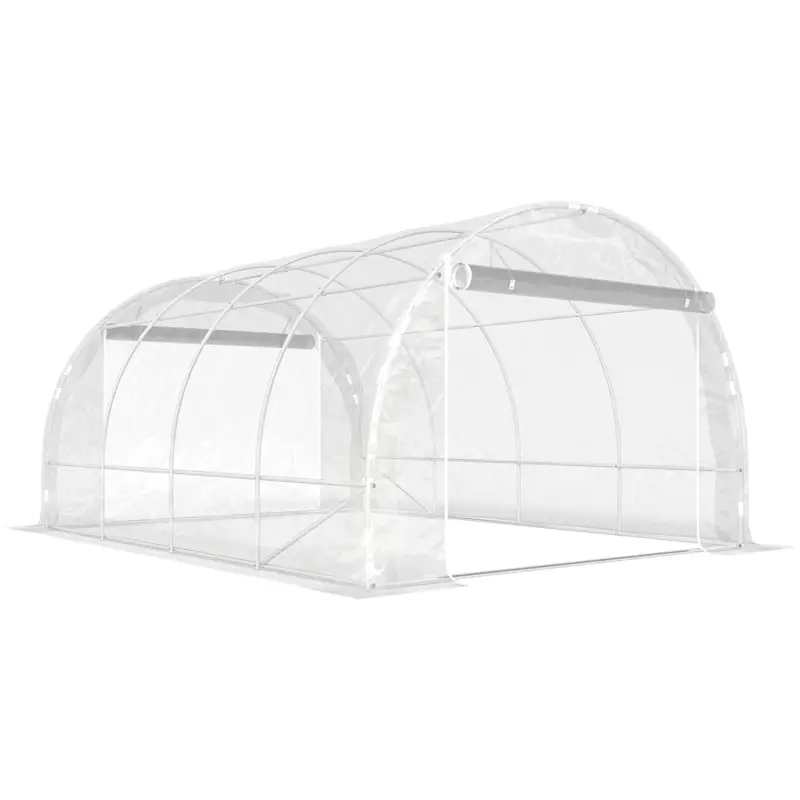 Ofertă specială Outsunny Seră de Grădină Tip Tunel 3x4x2 m cu 2 Uși Rulabile, Seră pentru Legume cu 4 Întăriri Diagonale, Cadru din Oțel și Acoperiș PE, pentru Legume, Flori, Fructe, Anti-UV, Transparent