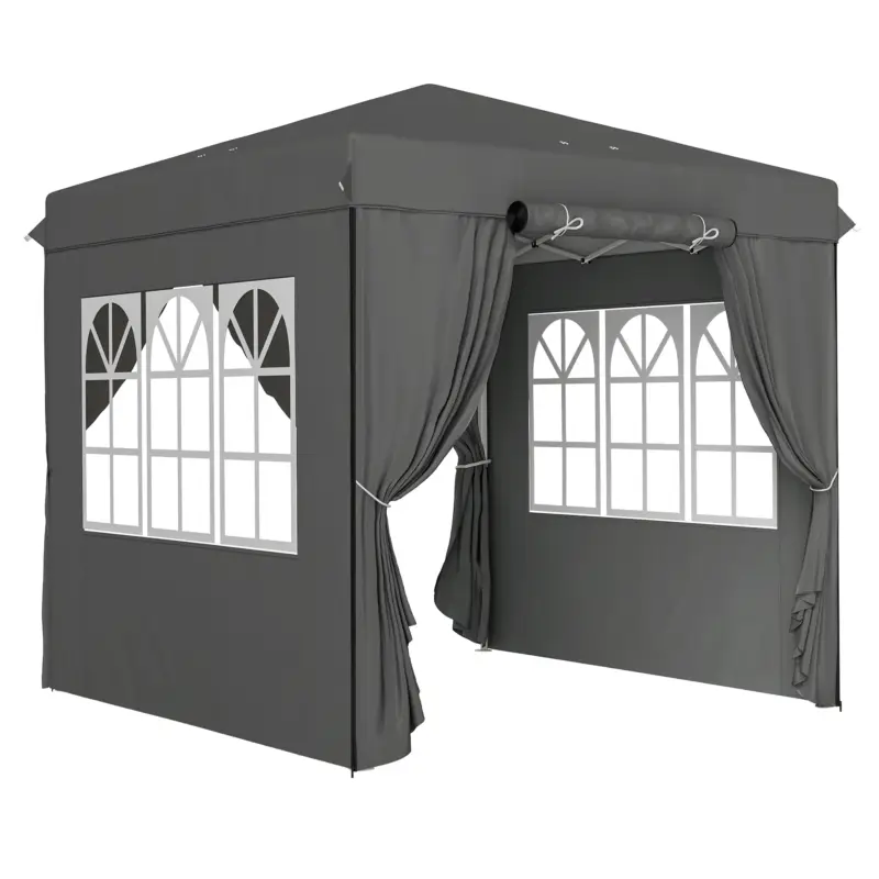 Vezi acum Outsunny Pavilion pop-up 2,5 x 2,5 m cu pereți laterali și geantă de transport, cort de grădină reglabil pe înălțime UPF50+, gri închis