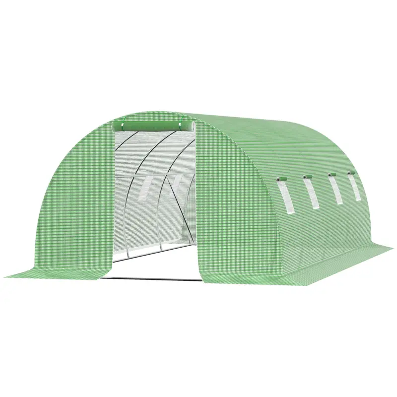 Plată securizată Outsunny Seră de Grădină Tunnel 18 m² 8 ferestre, Ușă cu Fermoar Rulabil Structură Tubulară Oțel, 6L x 3l x 2H m Verde