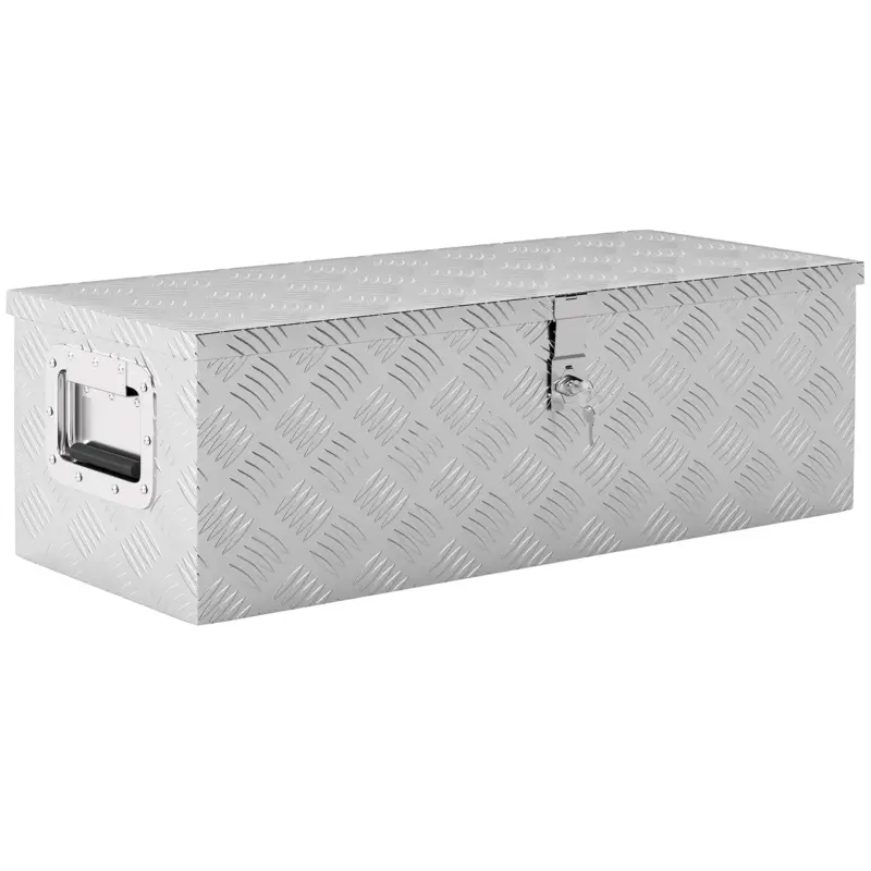 Livrare expres HOMCOM Cutie de depozitare, geantă de unelte din aluminiu, cufăr de unelte din aluminiu cu mânere retractabile și închidere cu cheie dim. 76L x 33l x 25H cm