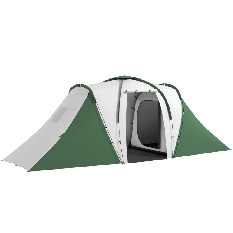 Reduceri Outsunny Cort de Camping pentru 4-6 Persoane cu 2 Camere, 2 Uși și Geantă de Transport, 555x225x190 cm, Verde