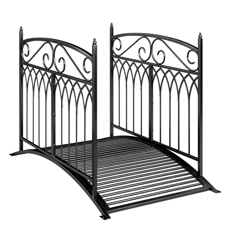 Transport gratuit Outsunny Pod de grădină din metal 135,5 cm Pod pentru iaz cu balustrade de siguranță Aspect antic Rezistent la rugină Montaj ușor