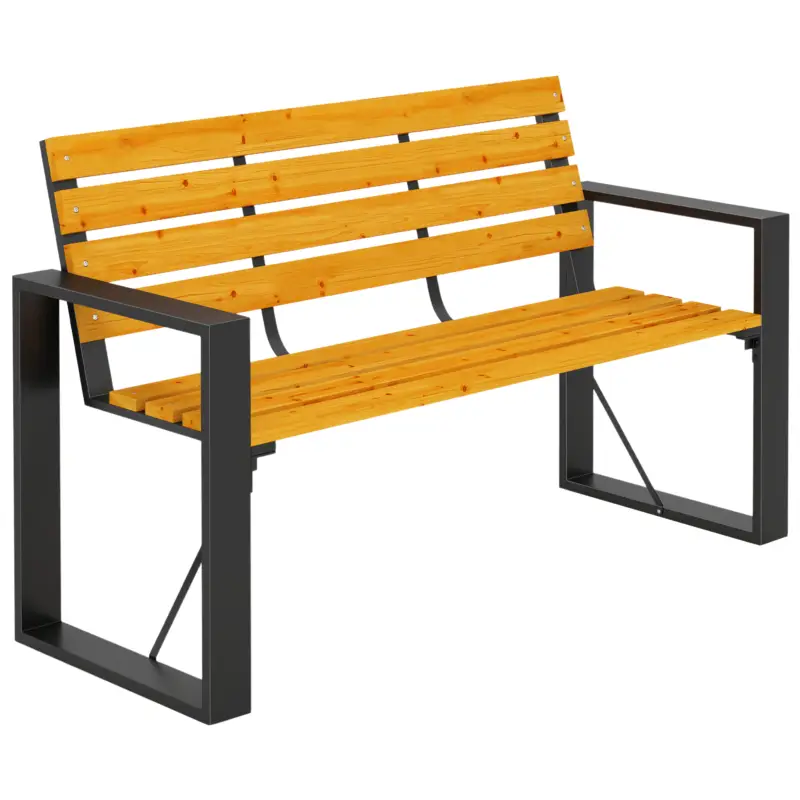 Outsunny Bancă de grădină 2 locuri, rezistentă la intemperii, bancă din lemn cu design cu șipci și cotiere, capacitate 240 kg Lemn natural Vezi acum