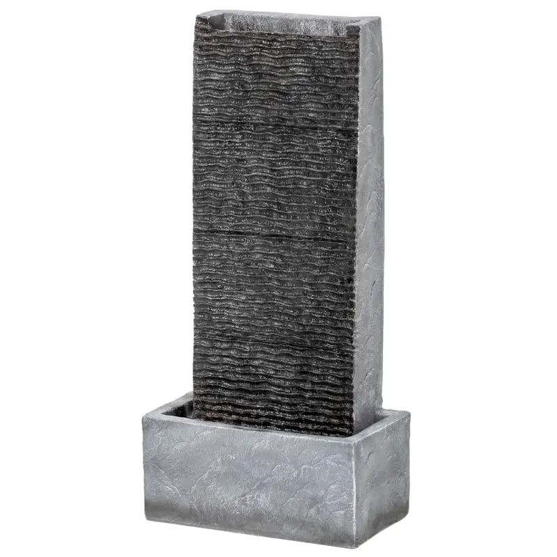 Outsunny Fântână 2 niveluri pentru grădină cu iluminare LED, pompă, aspect granit 37,5 x 22 x 80 cm Ofertă exclusivă