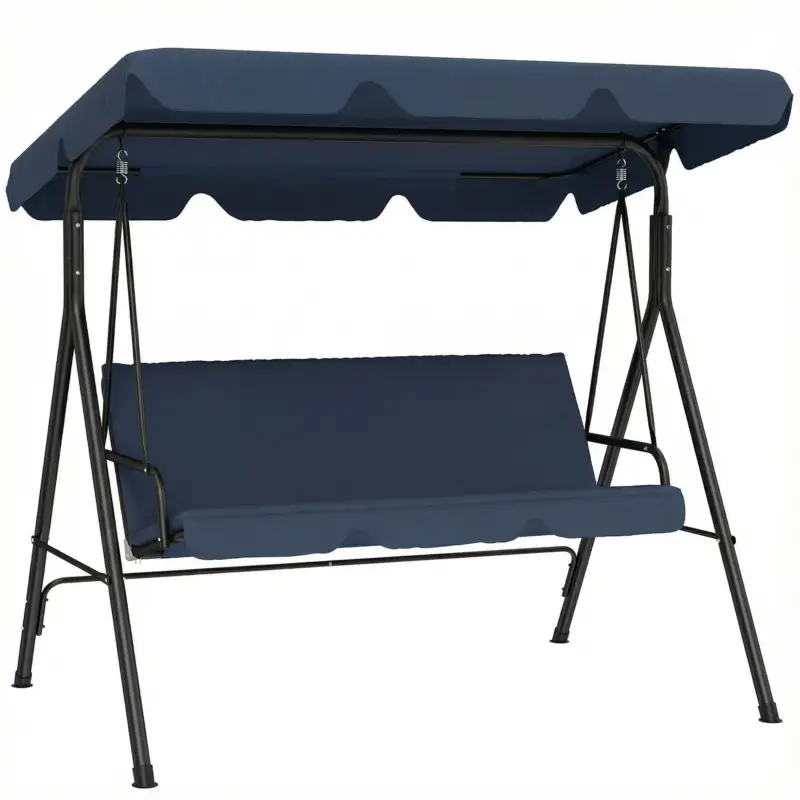 Ofertă de sezon Outsunny Balansoar de Grădină Exterior Leagăn 3 locuri cu Copertină Reglabilă și Cadru din Oțel 172x118x153 cm Bleumarin