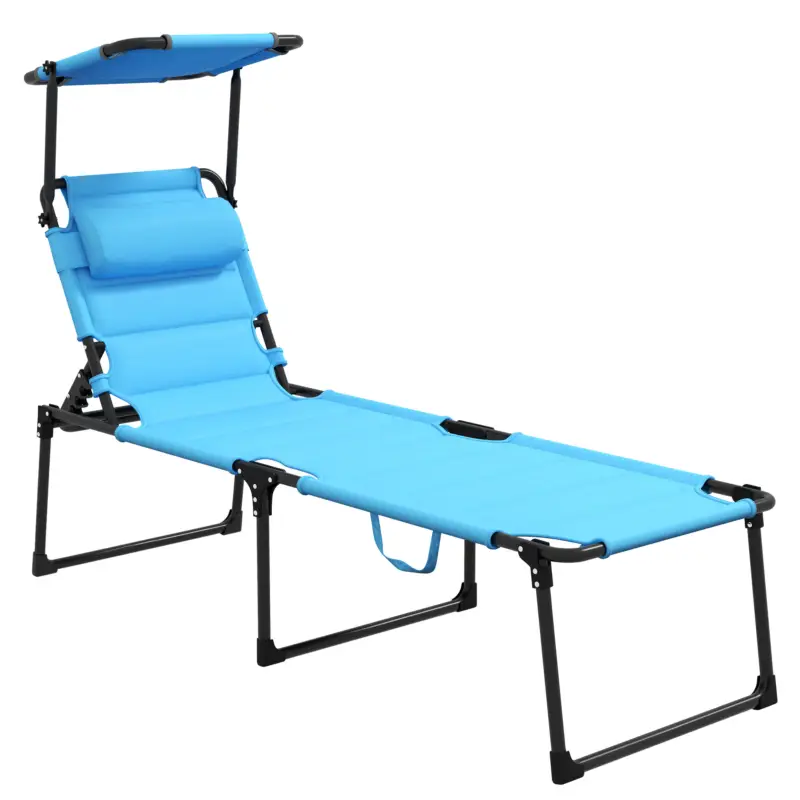 Preferatul clienților Outsunny Tumbona de Jardín con Toldo Ajustable Respaldo Regulable 4 Niveles Reposacabezas para Terraza 70x200x45 cm Azul Claro