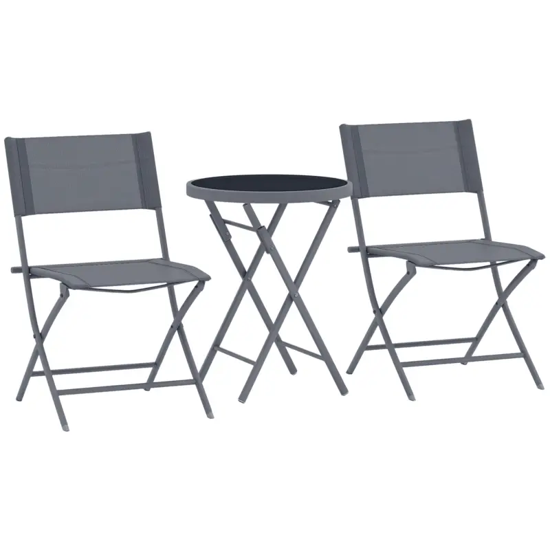 Outsunny Set de bistrou 3 piese pliabil din metal, 2 scaune și 1 masă rotundă, set de grădină exterior pentru 2 persoane, gri Ultima șansă