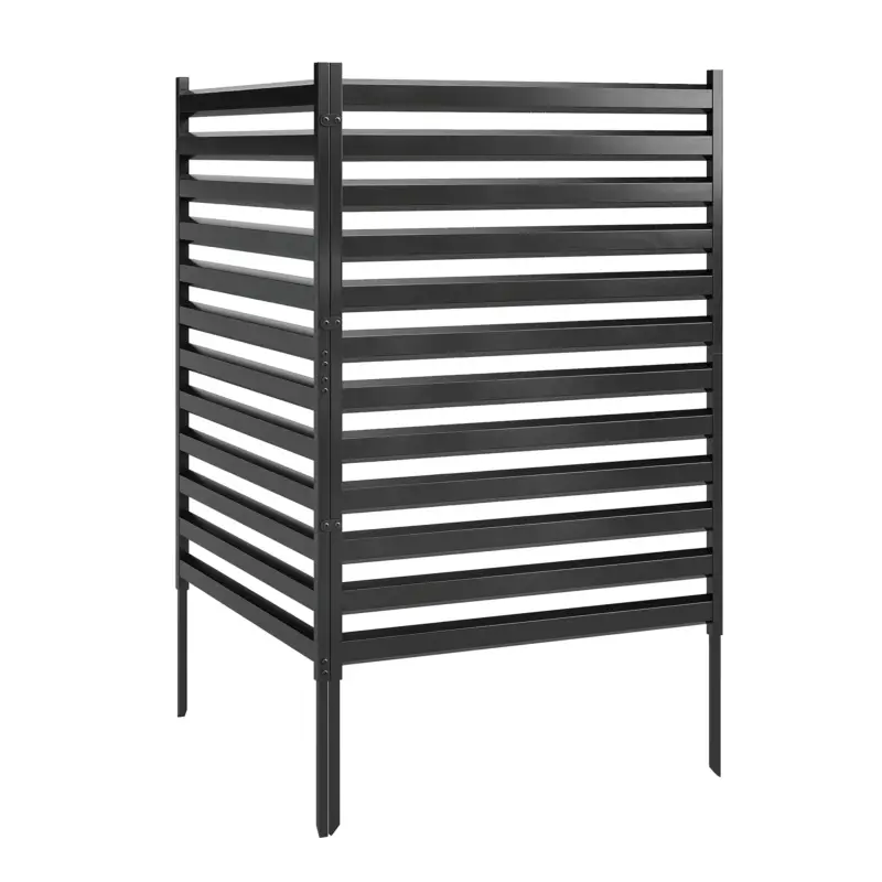 Outsunny Gard de grădină 2 panouri 91 x 152 cm metal gard de protecție vizuală cu stâlpi & capace de protecție rezistent la rugină Negru Ofertă