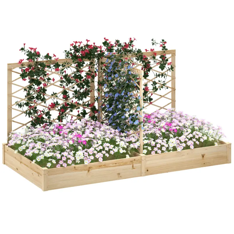 Disponibil imediat Outsunny Jardiniere cu 3 trelișe modulabile, bazin de flori din lemn pentru balcon terasă patio, 222x114x109 cm efect lemn natural
