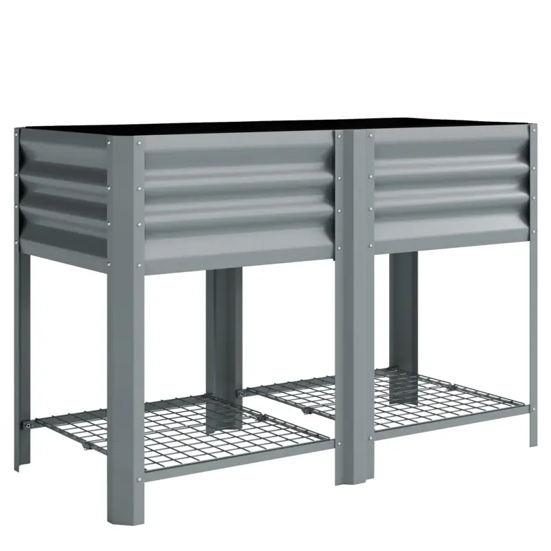 Livrare rapidă Outsunny Jardinieră Ridicată cu Raft de Depozitare, 150L, Oțel Galvanizat, Înălțime 80 cm, pentru Grădină sau Terasă