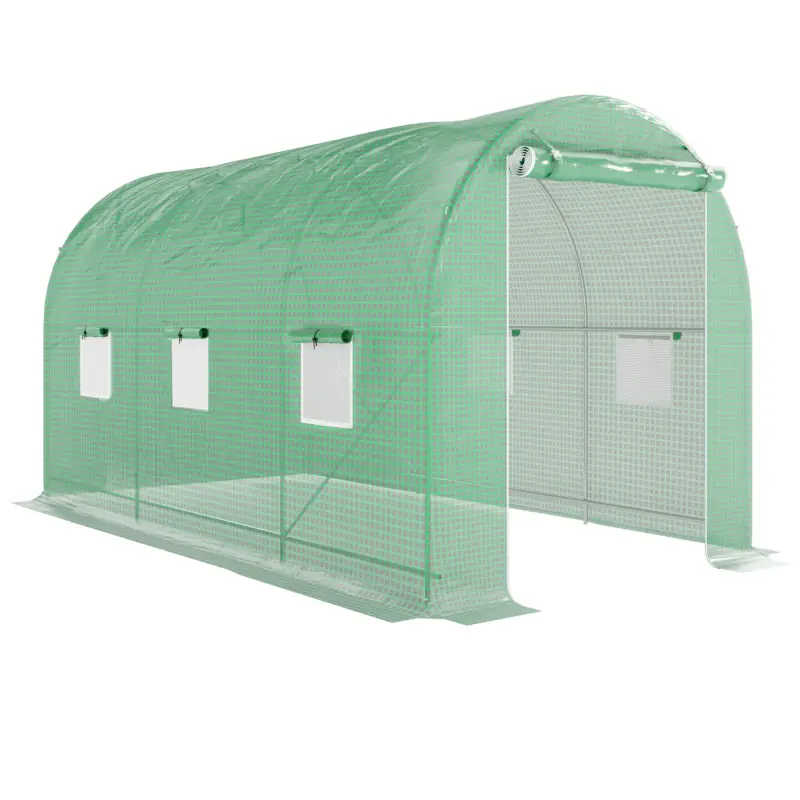 Outsunny Seră de Grădină Tunnel Suprafață Sol 8 m² Ușă dublă cu fermoar 6 ferestre rulante 4L x 2l x 2,05H m verde Livrare rapidă