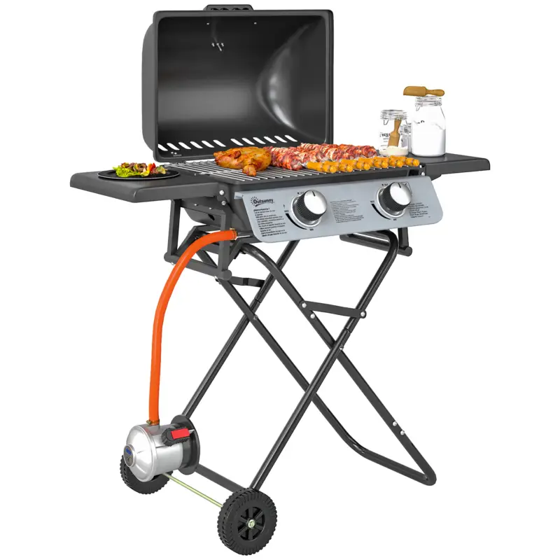 Ofertă limitată Outsunny Barbecue pe Gaz 2 Arzătoare, 2 Rafturi, Capac și Termometru Negru