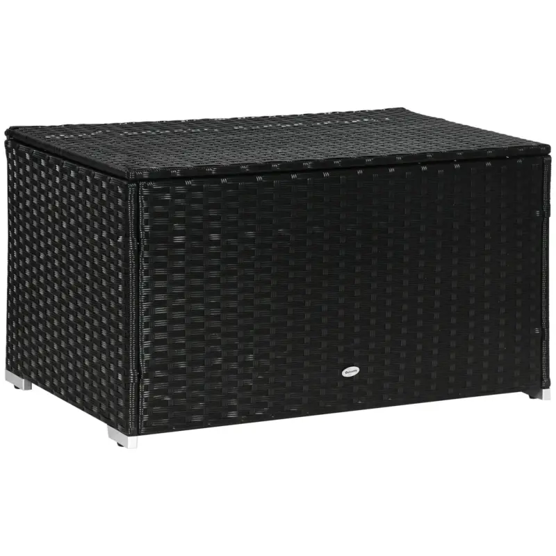 Outsunny Cufar pentru Gradina din Ratan si Otel, Lada pentru Exterior cu Capac 95x60x58cm, Negru Cumpără acum