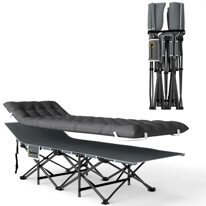 Outsunny Pat de camping pliabil cu saltea detașabilă suport pentru cap și husă de transport 196x68x37 cm Gri închis Cumpără acum