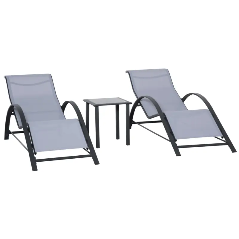 Outsunny Set de 2 șezlonguri și măsuță cu blat din sticlă, 59x169x66 cm, gri deschis Nu rata