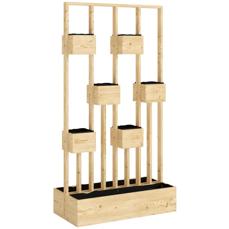 Outsunny Pat înălțat cu spalier, jardiniere din lemn, ghiveci 90 x 45 x 170 cm Preț redus