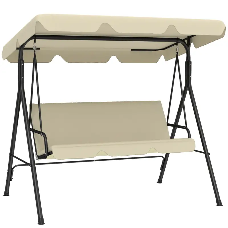 Livrare rapidă Outsunny Balansoar de grădină exterior Balansoar 3 locuri cu toldă reglabilă și cadru din oțel 172x118x153 cm bej