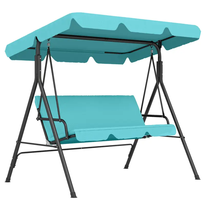 Outsunny Balansoar de grădină exterior, 3 locuri, copertină reglabilă și cadru din oțel 172x110x153 cm Verde turcoaz Livrare rapidă