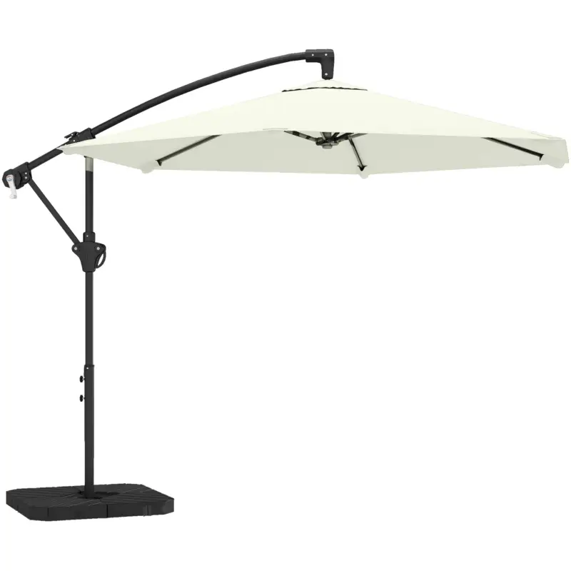 Reducere extra Outsunny Umbrelă cantilever 3 m cu bază încrucișată și plăci de greutate, umbrelă de grădină exterioară cu manivelă, crem