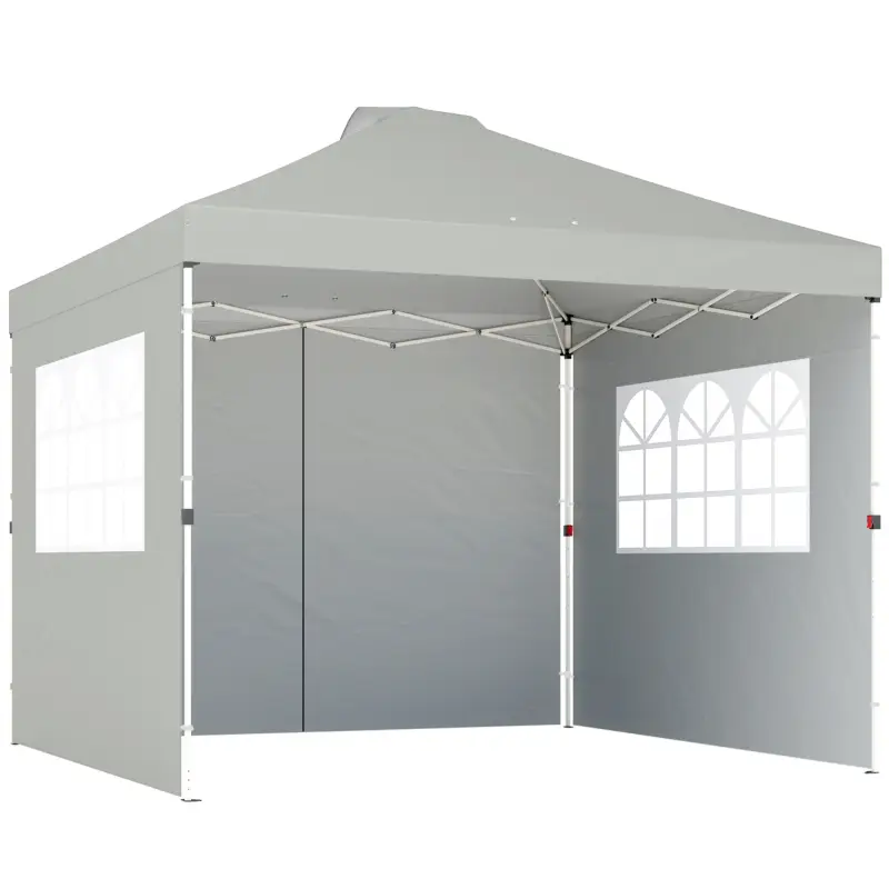 Outsunny Pavilion 3x3 m impermeabil reglabil pe înălțime pop-up pliant cu 3 pereți laterali ferestre ventilație, UV 50+ Gri deschis Reducere extra