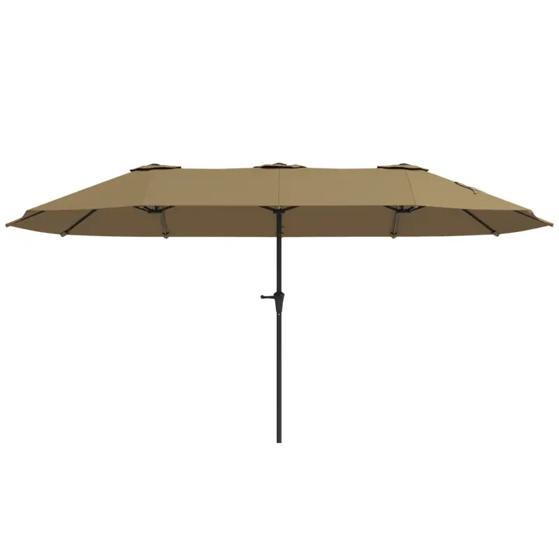 Cel mai vândut Outsunny Umbrelă Dublă 4x2,2 m Umbrelă Terasă Exterioară cu Manivelă Manuală Impermeabilă și Protecție UV30+ Cafeniu