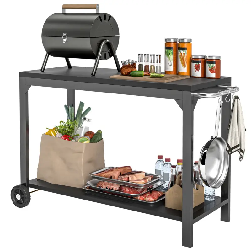 Livrare rapidă HOMCOM Cărucior de grădină din oțel cărucior de serviciu cu roți cu blat de lucru 135 x 55 x 86,5 cm negru