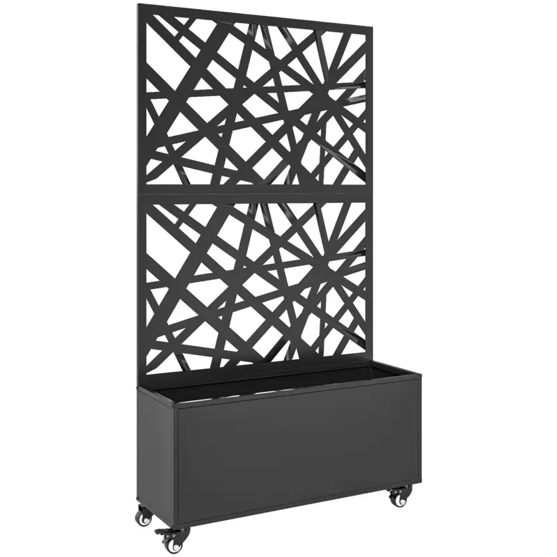 Outsunny Strat Înălțat pentru Grădină cu Roți și Grilaj, Ghiveci de Exterior cu Găuri de Drenaj din Metal, pentru Flori și Legume, pentru Grădină și Balcon, 90x30x160 cm, Negru Promoție