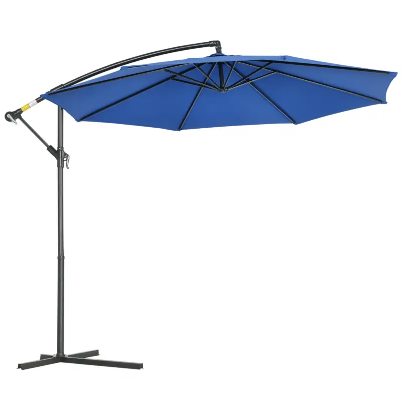 Outsunny Parasol deplasat octogonal, inclinabil, pliabil, Ø 3 m, parasol de grădină cu suport, albastru. Reduceri