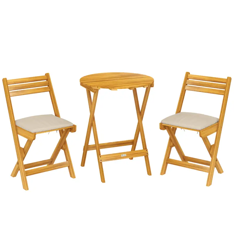 Cumpărături sigure Outsunny masă și scaune pentru balcon, masă și scaune pentru exterior, set masă și scaune balcon, set bistro, set balcon pliabil lemn masă și scaune